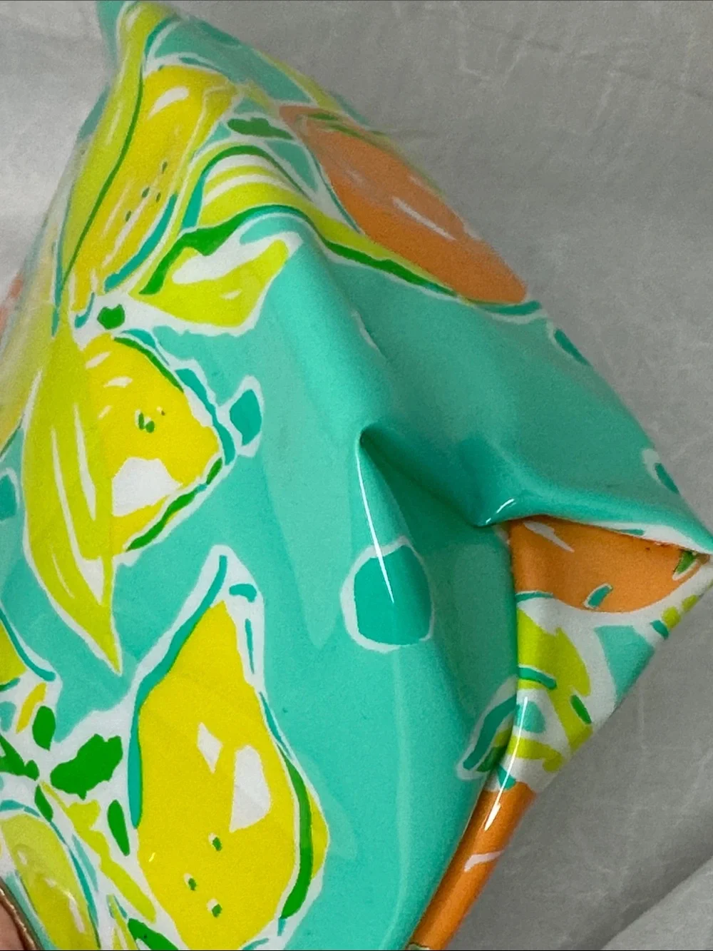 Lilly Pulitzer for Estée Lauder Aqua Lemon Print Cosmetic Pouch with Pink Trim